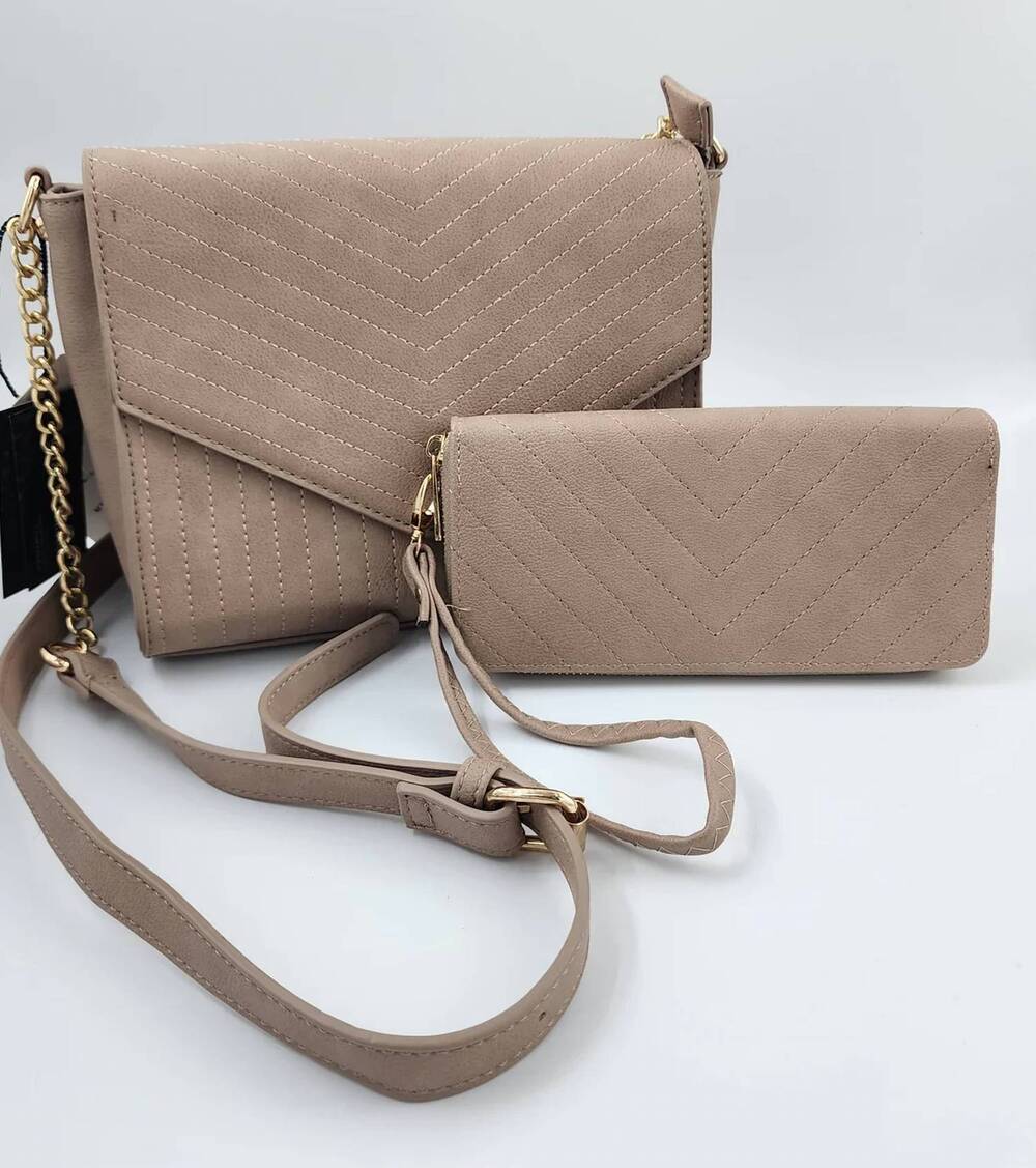 NEW CAROLINE HILL women's hepburn crossbody bag with wallet in taupe